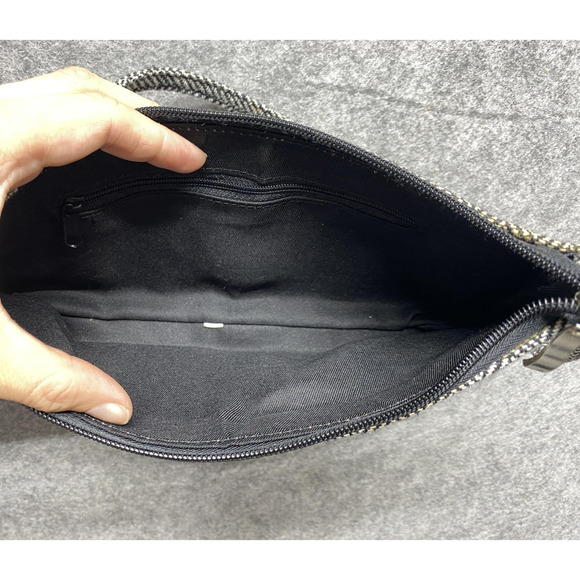 Kate Spade New York Herringbone Shoulder Bag Small Black White Tweed Purse - Picture 9 of 12